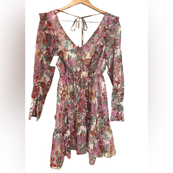 TopShop Ruffle Floral Mini Dress Lightweight Crepe Chiffon Button Bodice… - Picture 5 of 7